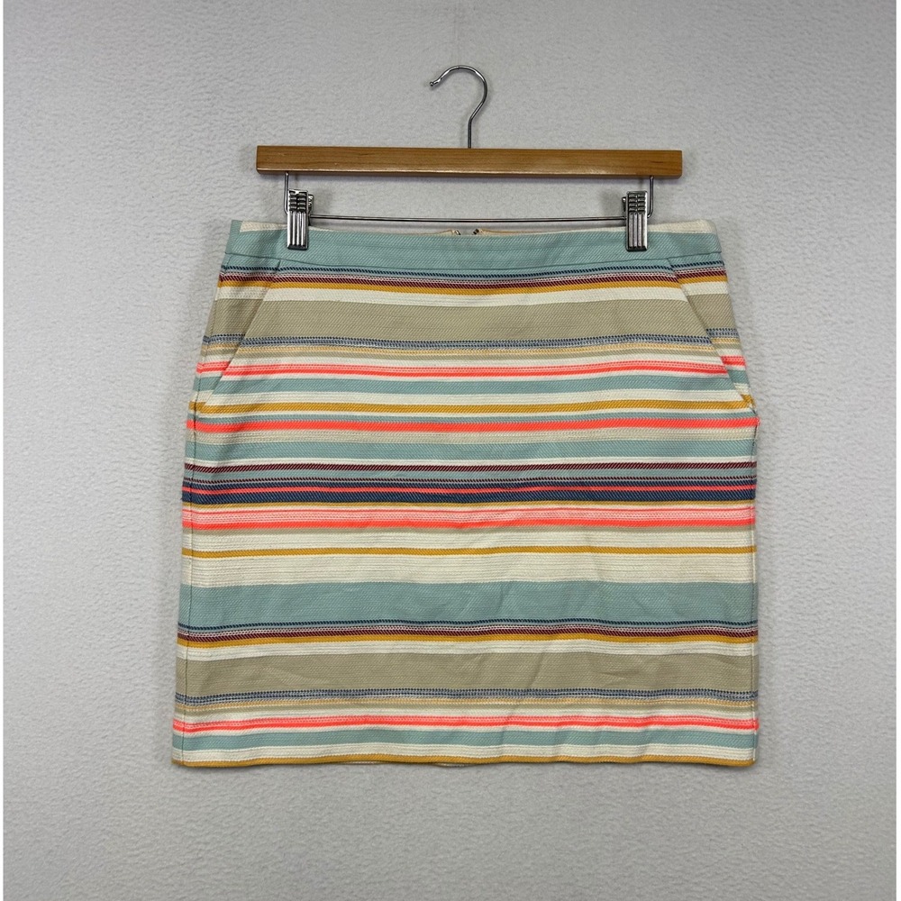 Boho Coastal Promod Women Size 8 Multi Color Striped Textured Mini Skirt